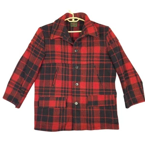 Vintage Chippewa Falls Woolen Mill Red Black Plaid Wool Coat Jacket Womens READ - Picture 1 of 7
