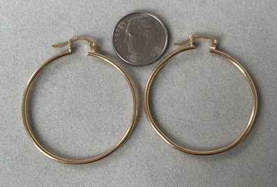 14K Solid Yellow Gold Big Hoop Earrings 2.06 Grams 35mm In Diameter Marked 14K - Image 1 of 4
