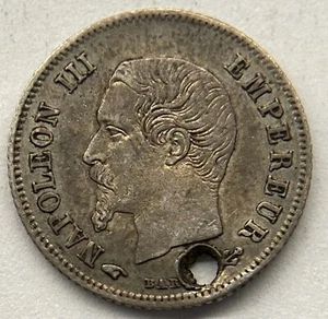 France 1859 20 Centimes Silver Coin KM #778 - Holed - Picture 1 of 2
