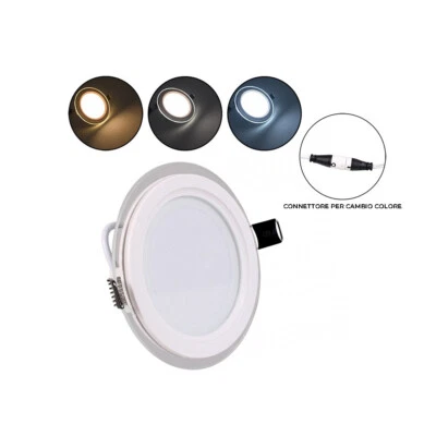 Pannello LED da incasso a soffitto slim bordo in vetro da 9w switch cambio luce - Immagine 1 di 4