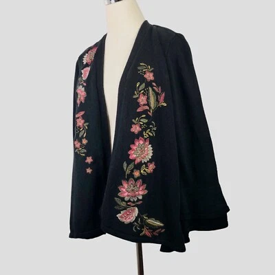 Cárdigan Style & Co Mujer Grande Pequeño Negro Rosa Bordado Boho Floral Tejido Foto 1 de 4