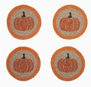 AUTUMN PUMPKIN 100% Natural Braided Jute Coaster Set of 4 by VHC Brands - Picture 1 of 4