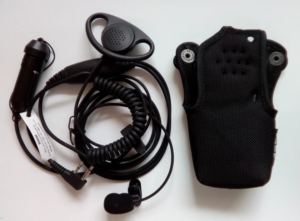 D Shape security ear piece, 2 wire for icom, hand held ptt + Genuine ICOM case - Image 1 of 1