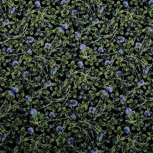 Little Lavender Flowers & Green Foliage on Black, Kona Bay Cotton, Per 1/2 Yd - Picture 1 of 4