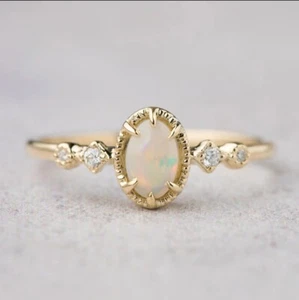 Anillo de ópalo natural ovalado de ópalo de fuego anillo para mujer plata de ley 925 oro rosa de 14 k - Imagen 1 de 5