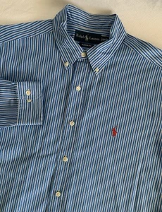 Ralph Lauren Men 16.5/L Classic Fit Blue Striped Cotton Long Sleeve Button Shirt - Picture 1 of 7