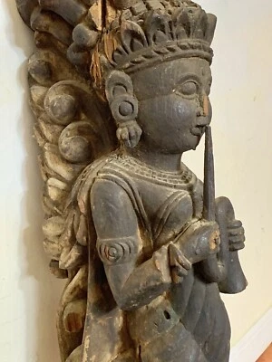 Antique 17-18th Century Indian Wood Temple Strut Carved Krishna Deity  - Image 1 of 4