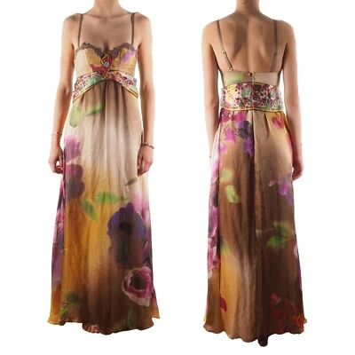 Maxi Vestido de Noche de Verano Roberto Cavalli Vintage Largo de Seda IT40 US6 Pequeño Foto 1 de 4