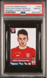 2019 Panini Khvicha Kvaratskhelia Rookie Sticker Rubin Kazan Napoli RC PSA 8