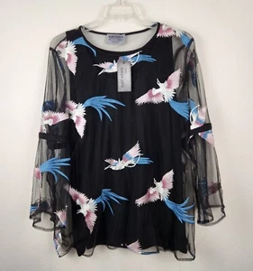 Ruff Hewn Womens Nylon Embroidered Blouse 2 Piece Size 2X Bird Boho Art to Wear - Picture 1 of 8
