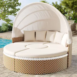 Sonneninsel Outdoor Lounge Dach rund Rattan Sonneliege Gartenlounge Gartenmöbel - Bild 1 von 20