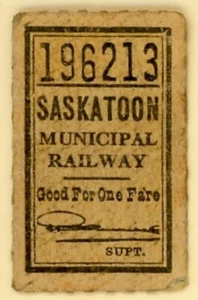 Billete de tarifa 3 G Ferrocarril Municipal Saskatchewan, Canadá difunto - Imagen 1 de 2