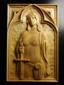 Wood carved picture wall decoration plaque. Lady warrior in armor - Picture 1 of 5