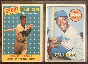 ⚾️HOF Ernie Banks 2-CARD VINTAGE LOT: 1958 Topps AS #482 + 1969 Topps #20 - Picture 1 of 2