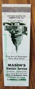 MASON'S SINCLAIR GAS STATION MATCHBOOK MATCHCOVER: LAFAYETTE, INDIANA -G20 - Picture 1 of 1