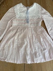 Winnie The Pooh Sears Vintage Pink Ditzy Flowers  Dress Pinafore Ruffle Lace 5 - Picture 1 of 13