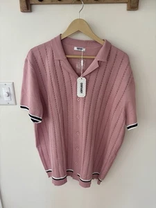 NEW COOFANDY Men's Knit Button Down Short Sleeve Beach Shirt. XL. Blush Colored - Picture 1 of 8