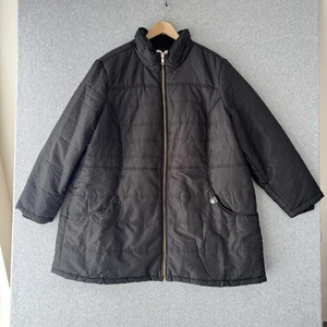 Avenue City Chic Womens Puffer Jacket Fur Trim Black Pockets Zip Plus Size Read - Picture 1 of 12