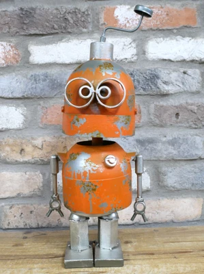 Metal Robot “Otto” – Quirky Orange Rustic Retro Garden Ornament Sculpture - Image 1 of 4