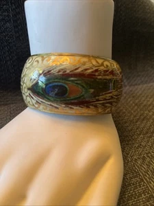 Vintage Peacock Feather Boho Bangle Bracelet (b2) - Picture 1 of 3