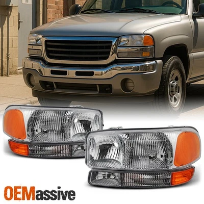 Fit 1999-2006 GMC Sierra 2000-2006 Yukon Replacement Headlights L+R Bumper lamps — 第 1/4 张图片