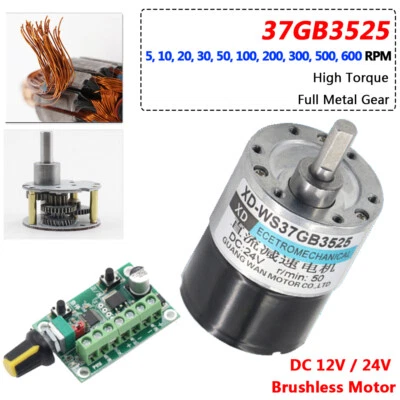 37mm DC 12V/24V Brushless Gearmotor Gearbox Motor Metal Gear 5 - 600RPM 37GB3525 - Image 1 of 4