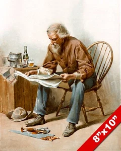 THE OLD WORKING MAN’S MOMENT OF REST OIL PAINTING ART GICLEE REAL CANVAS PRINT - Picture 1 of 5