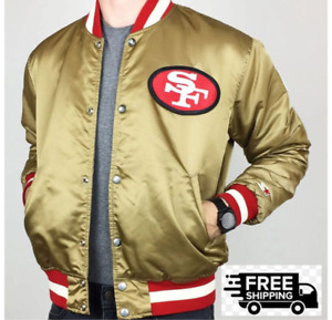 Mens San Francisco Satin Lettermen 49ers 80s Bomber Varsity Gold Jacket Size S