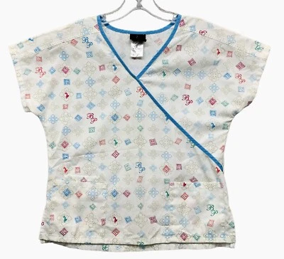 Blusa Médica Estampada con Logotipo de Gato Diseño de Diamante para Mujer Pequeña 3 Bolsillos Bebé Phat-EXCELENTE Foto 1 de 4