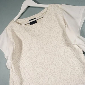 Class Roberto Cavalli Top Womens 12 White Lace Chiffon Fringe Trim Chic Preloved - Picture 1 of 14