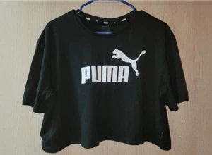 Women's PUMA Black Logo Oversized Activewear Sporty Crop Top Size XLARGE - Picture 1 of 3