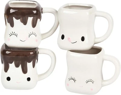 ANUBE Mug- Marshmallow Cartoon tea cup 4 pack Hot Chocolate Cocoa Mugs Gifts