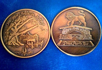 Medalla 300Aniv PONCE PUERTO RICO 1692 1992 LEONES Ficha moneda medalla moneda Foto 1 de 2