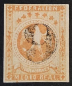 VENEZUELA 1863-1864 Used Imperf 1/2 R Brownish Orange Michel #9a Numeral 9 VF - Picture 1 of 2