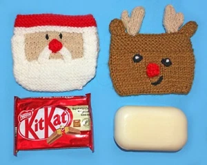 KNITTING PATTERN - Christmas Santa and Reindeer Kit Kat chocolate / Soap Cover - Picture 1 of 1
