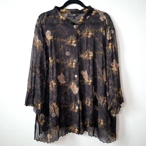 CITRON Santa Monica 3XL 26W 28W Plus Black Sheer Silk Print Blouse Tunic Top - Picture 1 of 7