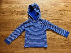 Janie & Jack Boys Size 6 Long Sleeved Striped Hooded Shirt Hoodie Blue - Picture 1 of 7