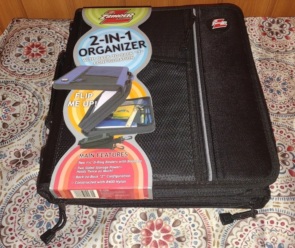 Case-it The Z 2-in-1 Zipper 3-Ring Binder 3" Capacity Black Z-176