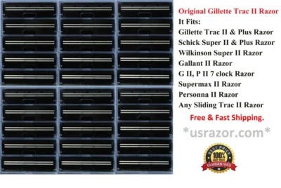 30 Gillette Trac II Cartridge Refill Non lubricant Blades Razor Fit Schick Super