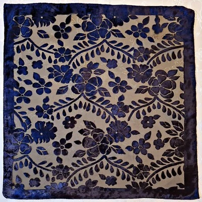 BUFANDA AUTÉNTICA FLORAL ARTE CORTE TERCIOPELO AZUL OSCURO MEZCLA SEDA MUJER CUADRADA PEQUEÑA Foto 1 de 3