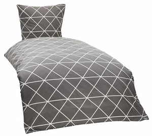 4 tlg Bettwäsche 155x220 cm Karo Triangel weiß anthrazit grau Baumwolle Set NEU - Bild 1 von 5