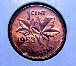 KANADA 1953 HÄNGENDE ""3"" PENNY eins 1 kleiner Cent KANADA unc - Bild 1 von 3