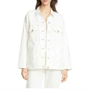 Eileen Fisher Women's Classic Denim Jacket Chest Pockets Long Sleeve White XS - Picture 1 of 9