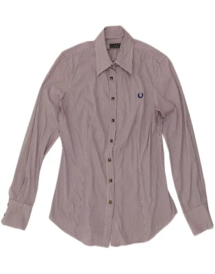 Camisa para mujer FRED PERRY UK 12 mediana púrpura a rayas algodón CZ17 Foto 1 de 3