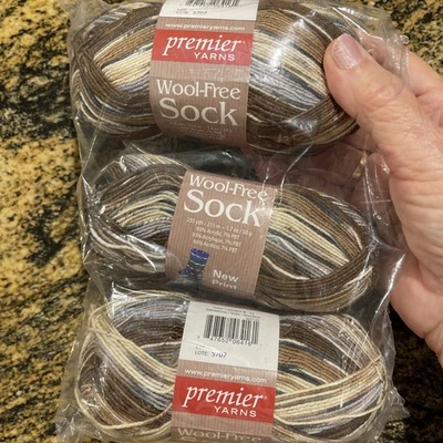 Lot of 3 Skeins Premier Wool-Free Sock Yarn 235 yds 1.7 Oz Sandstone Color 13 - Image 1 of 4