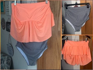TWO PIECE BATHING SUIT TANKINI MEDIUM colorful ORANGE and black and white NWOT - Picture 1 of 5