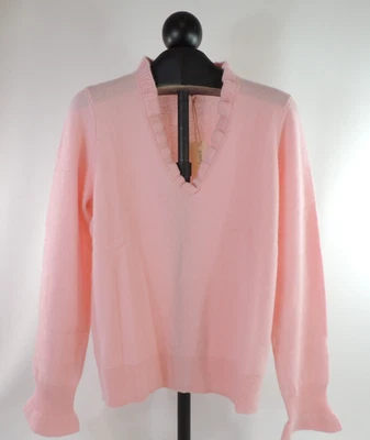 Suéter Sundance Cashmere ROSA Flor Gisella Talla Med Volantes Cuello en V. NUEVO. Foto 1 de 4