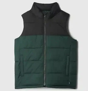 Gap Boys Black Green Zip Puffer Vest - Boys Size XS 4-5 -Straight Easy Fit - NWT - Picture 1 of 17