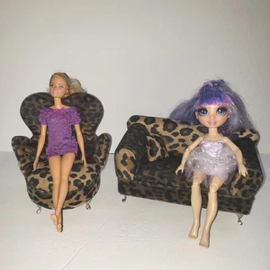 Plush Couch & Chair Set Leopard Barbie Fashion Doll House Chic - Picture 1 of 5