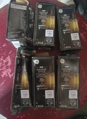 6PACK GE LED Vintage Style T8 Candelabra Bulbs 25w 140Lumens Dimmable - Image 1 of 2